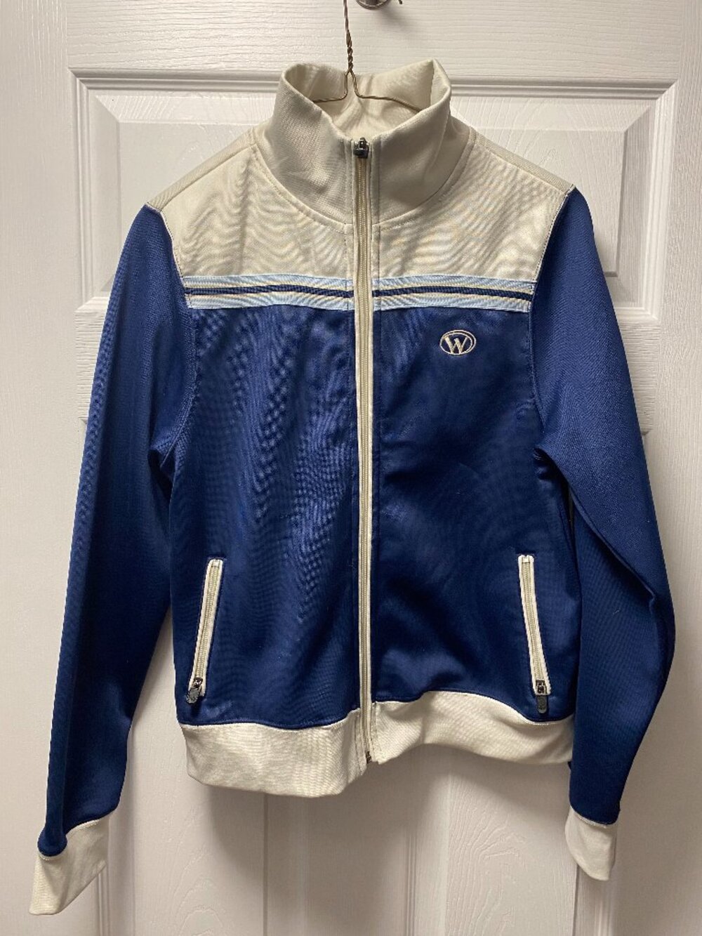 Wilson Vintage Style Colorblock Full-Zip Track Jacket Blue Cream Size M